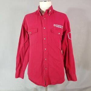 Wrangler Western Shirt Mens XL Red Long Sleeve Dodge Rodeo Cowboy Snap